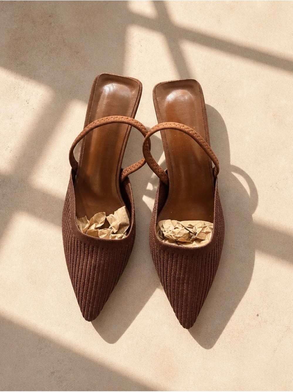 Pointed Toe Brown Slip-On Mules with Braided Strap - Picture 1 of 4